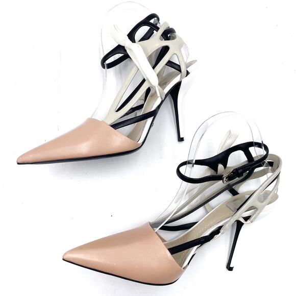 Dior Decli Defile Pumps Raf Simons Beige Leather Strappy Heels Pointed Sz 39 / 9 - Picture 8 of 15